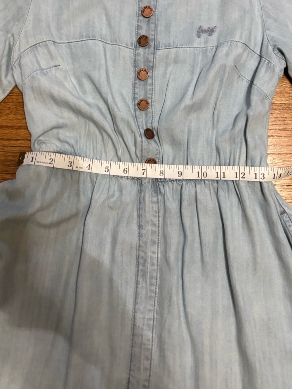 New Light Wash Denim Midi Dress with Button Front - Picture 6 of 13